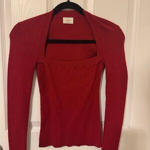Wilfred Ribbed Square-Neck Sweater in Deep Red